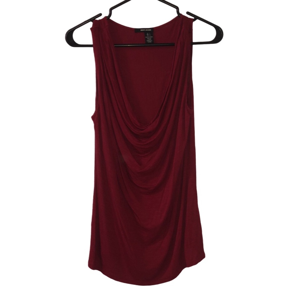 DKNY Womens Blouse red Sleeveless Drape Neck L
